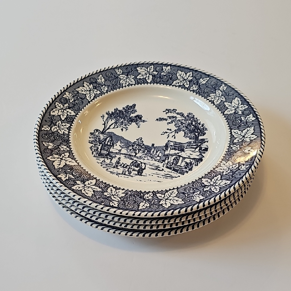 Antique Vintage Homer Laughlin "Shakespeare Country Blue" Dinner Plates 10" EUC